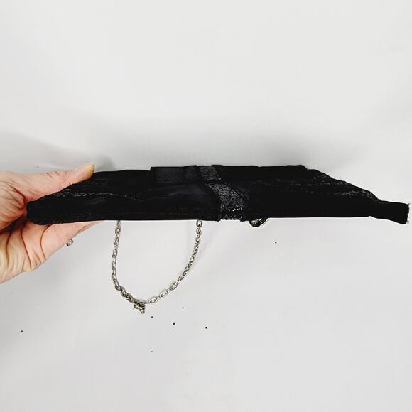 Steve Madden Small Black Satin & Glitter Clutch Purse - Picture 6 of 13
